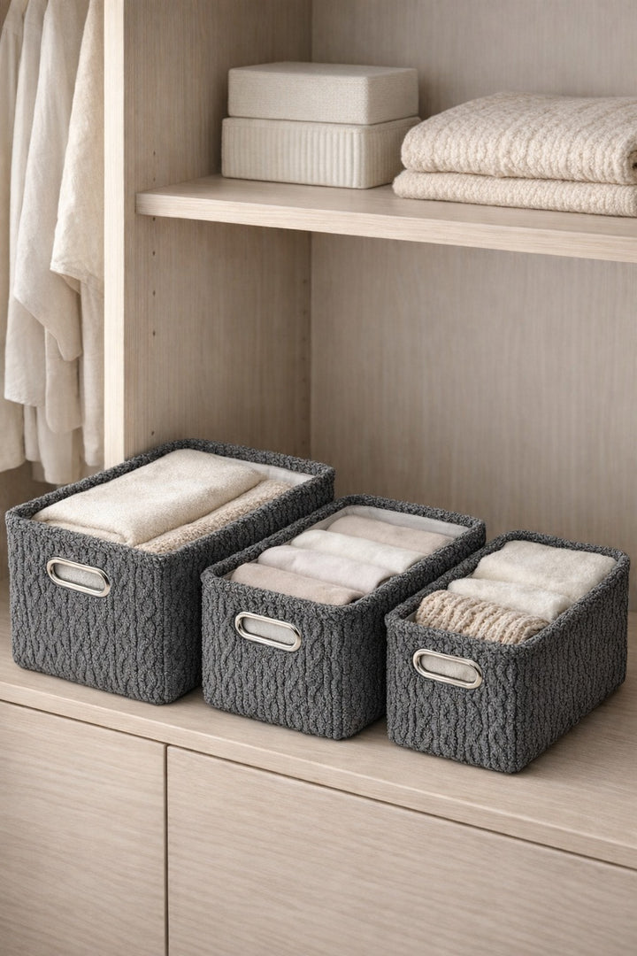 Expobazaar Warm Whirl Ash Grey Basket Set Of 3
