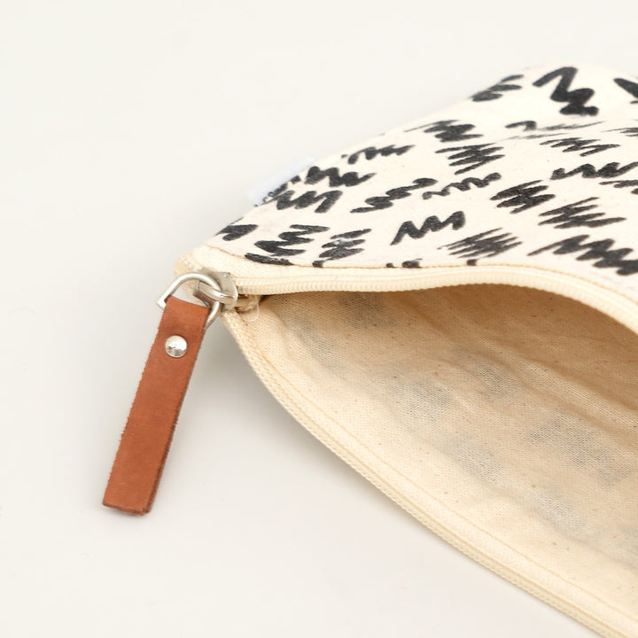 Black Abstract Print Canvas Zipper Pouch, View 5