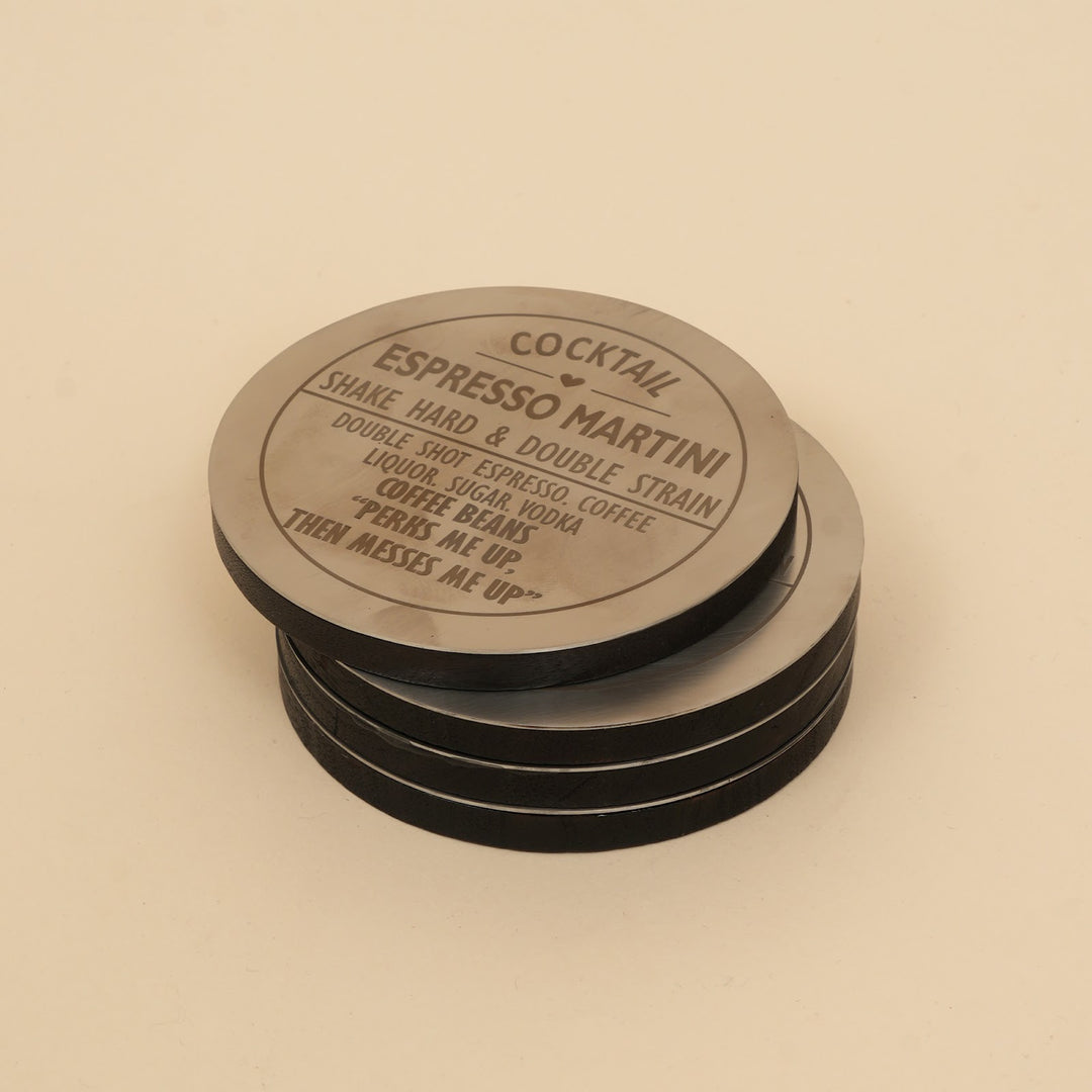 Metal and wood cocktail coasters