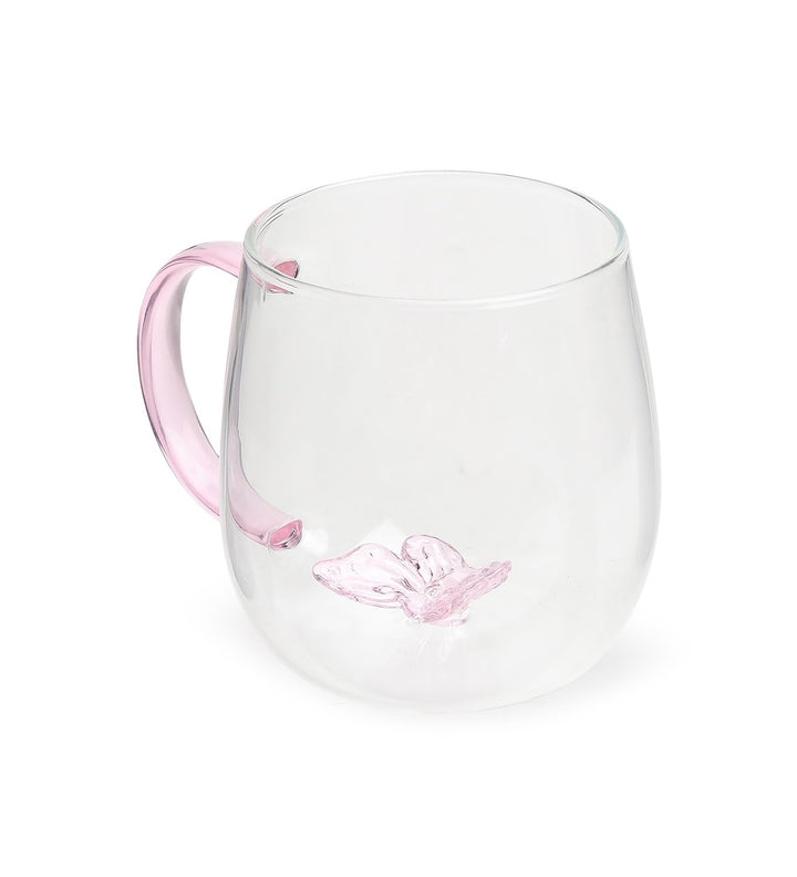 Titli Lyla Butterfly Glass Mug with Pink Handle view 6