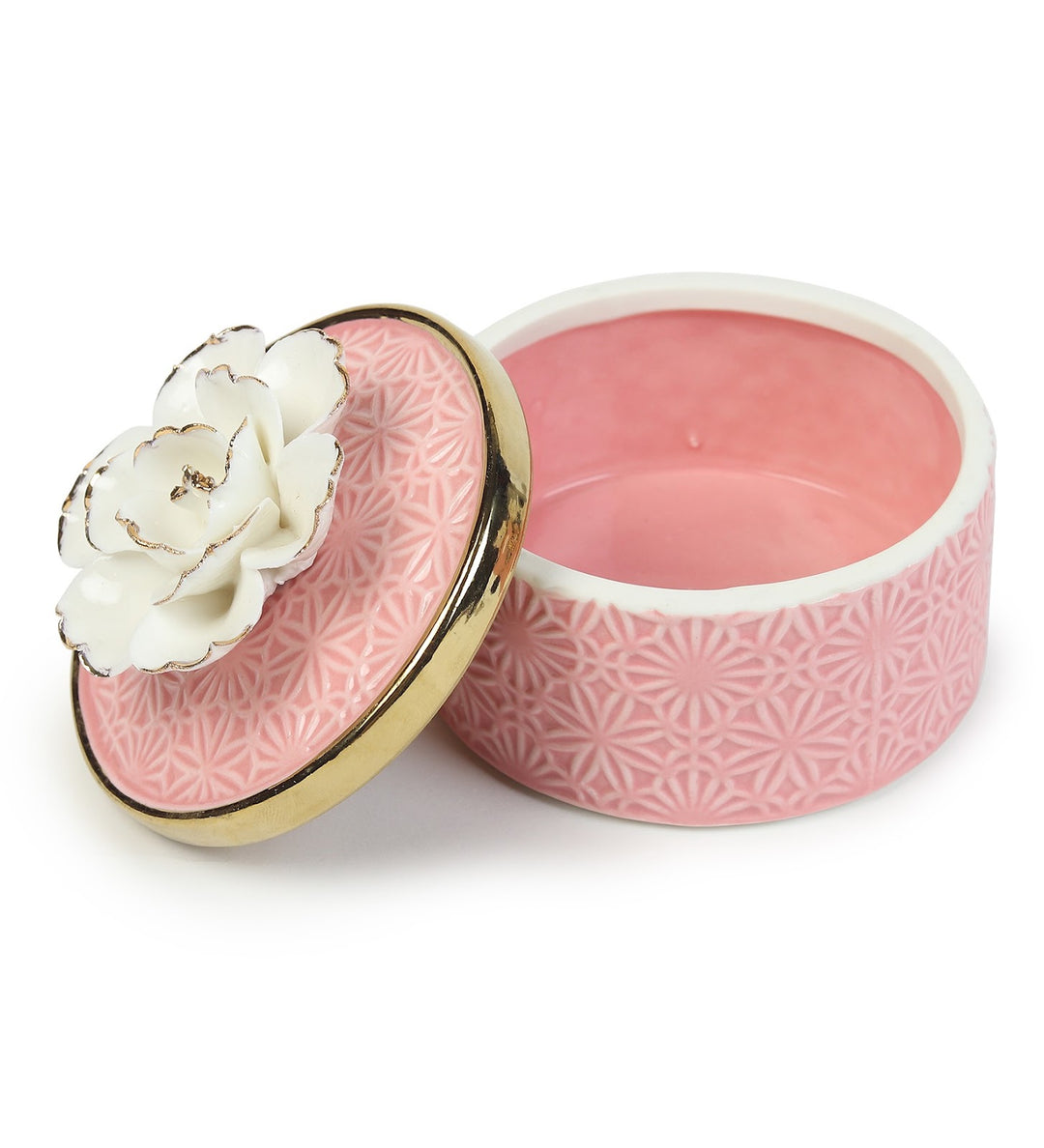 Cherish Rose Porcelain Trinket Box in Pink and Gold view 5