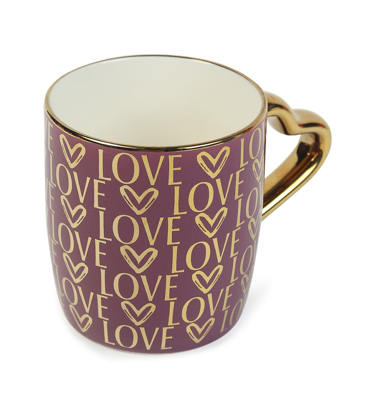 Love Quote Ceramic Coffee Mug with Gold Heart Handle Love Notes Purple view 5