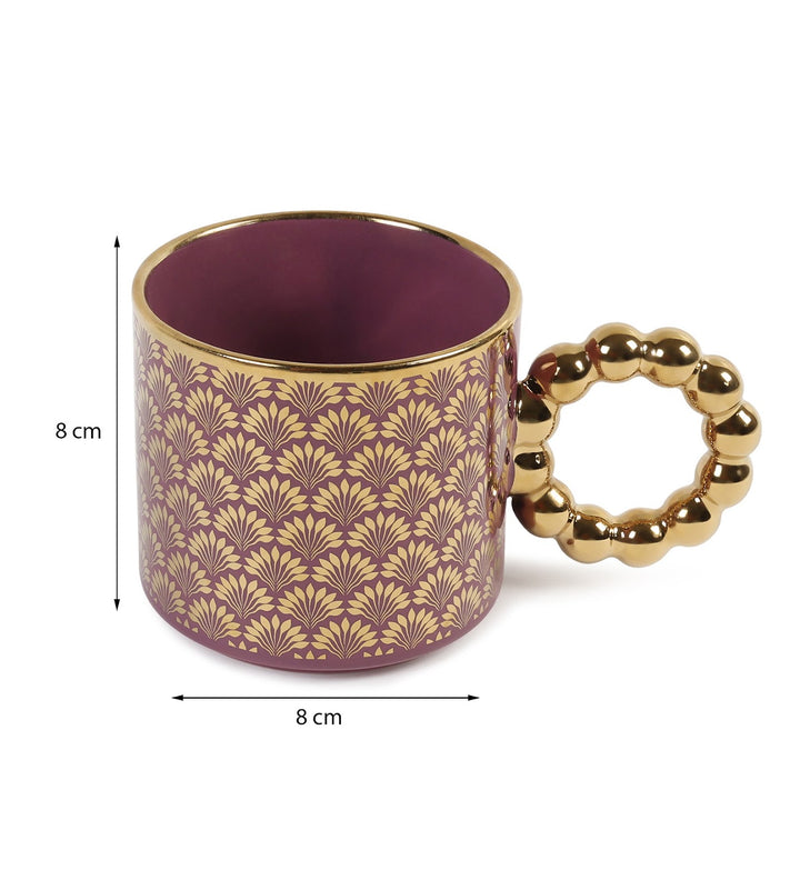 Ceramic Coffee Mug with Gold Motifs and Beaded Handle Vera Purple view 3