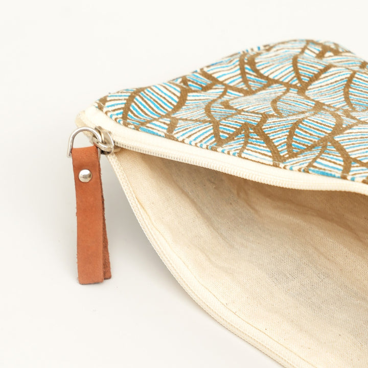 Grey Leaf Print Canvas Zipper Pouch, View 4