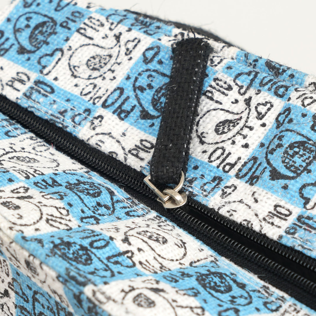 Express Jute Lunch Bag, Blue and White Patchwork, View 5
