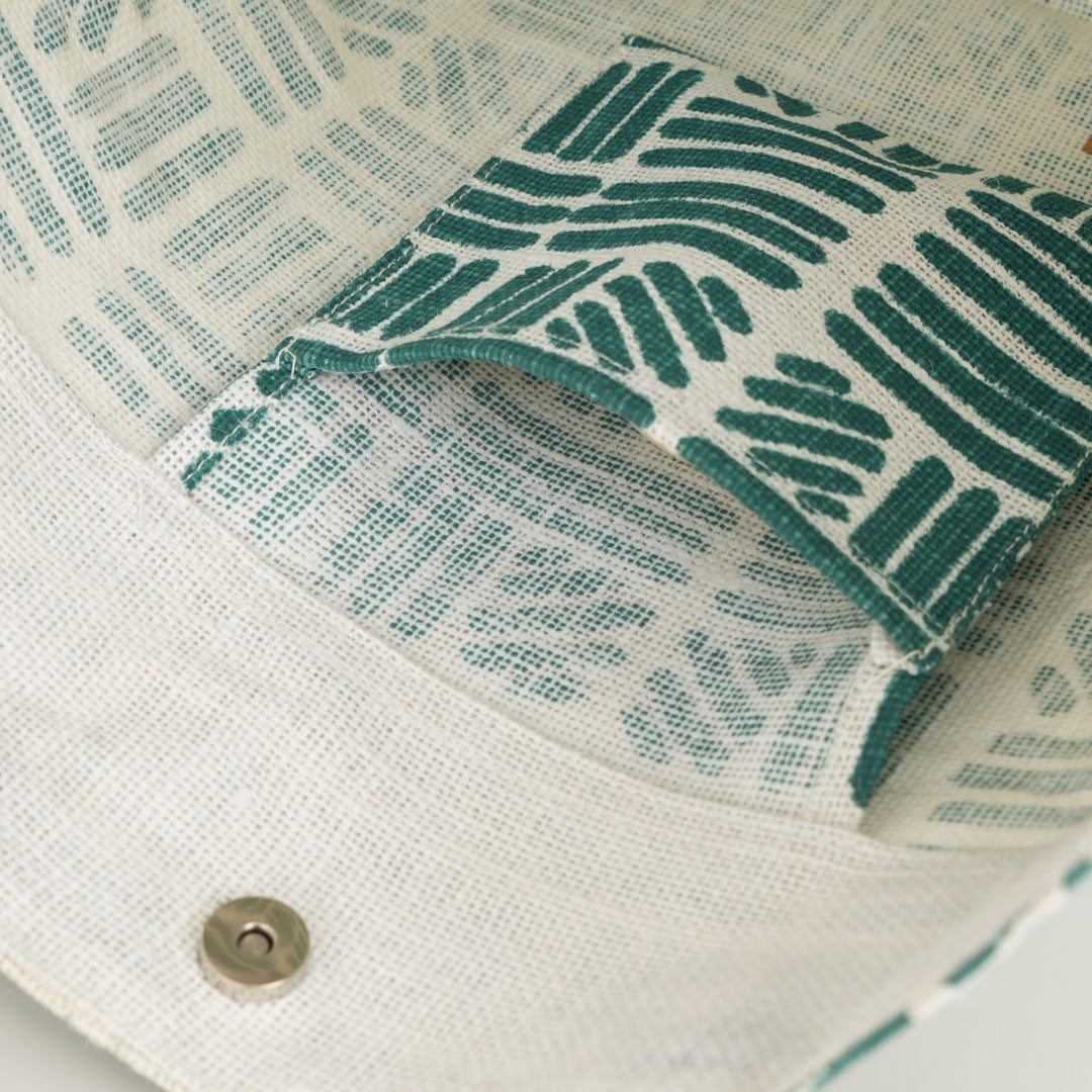 Teal Geometric Print Jute Carry Bag, View 4