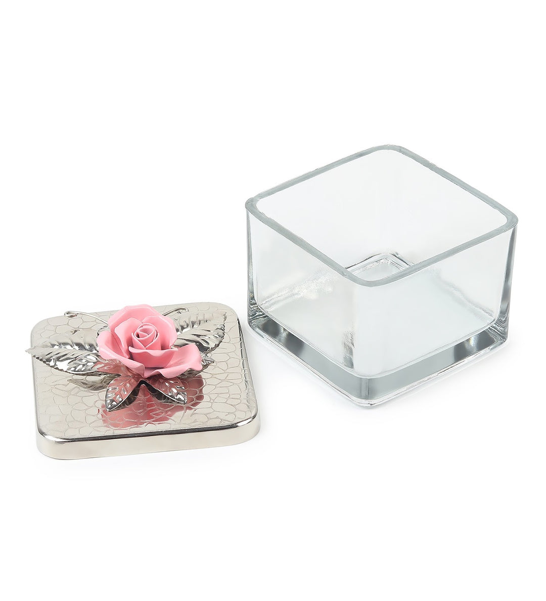 Petal Eclat Square Storage Box with Floral Bloom Accent Pink view 8