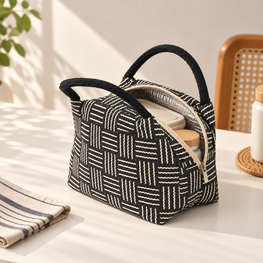 Thermal Insulated Lunch Tote, Basketweave Print, View 5