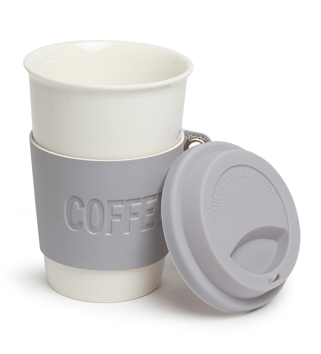 Brewster Ceramic Coffee Tumbler with Leather Wrap Grey view 6