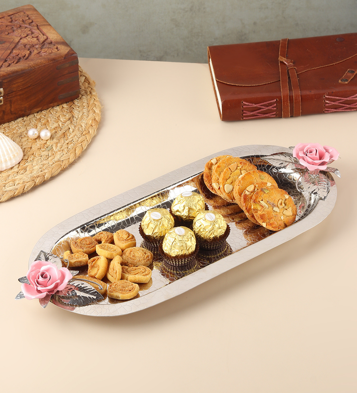Petal Eclat Oval Stainless Steel Serving Tray Pink view 2