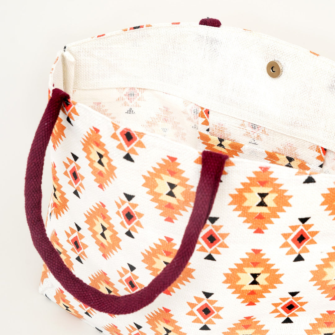 Tribal Print Jute Carry Bag, View 5