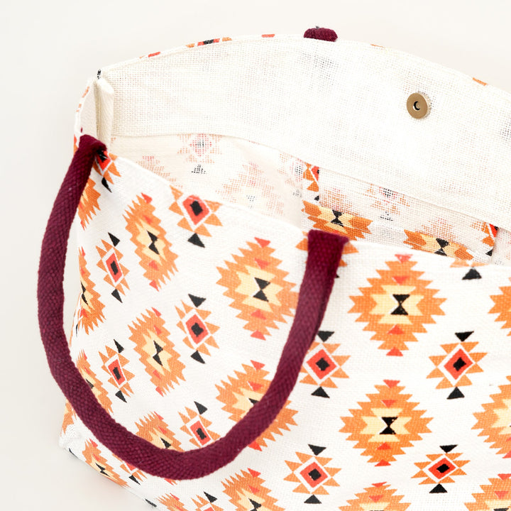 Tribal Print Jute Carry Bag, View 5
