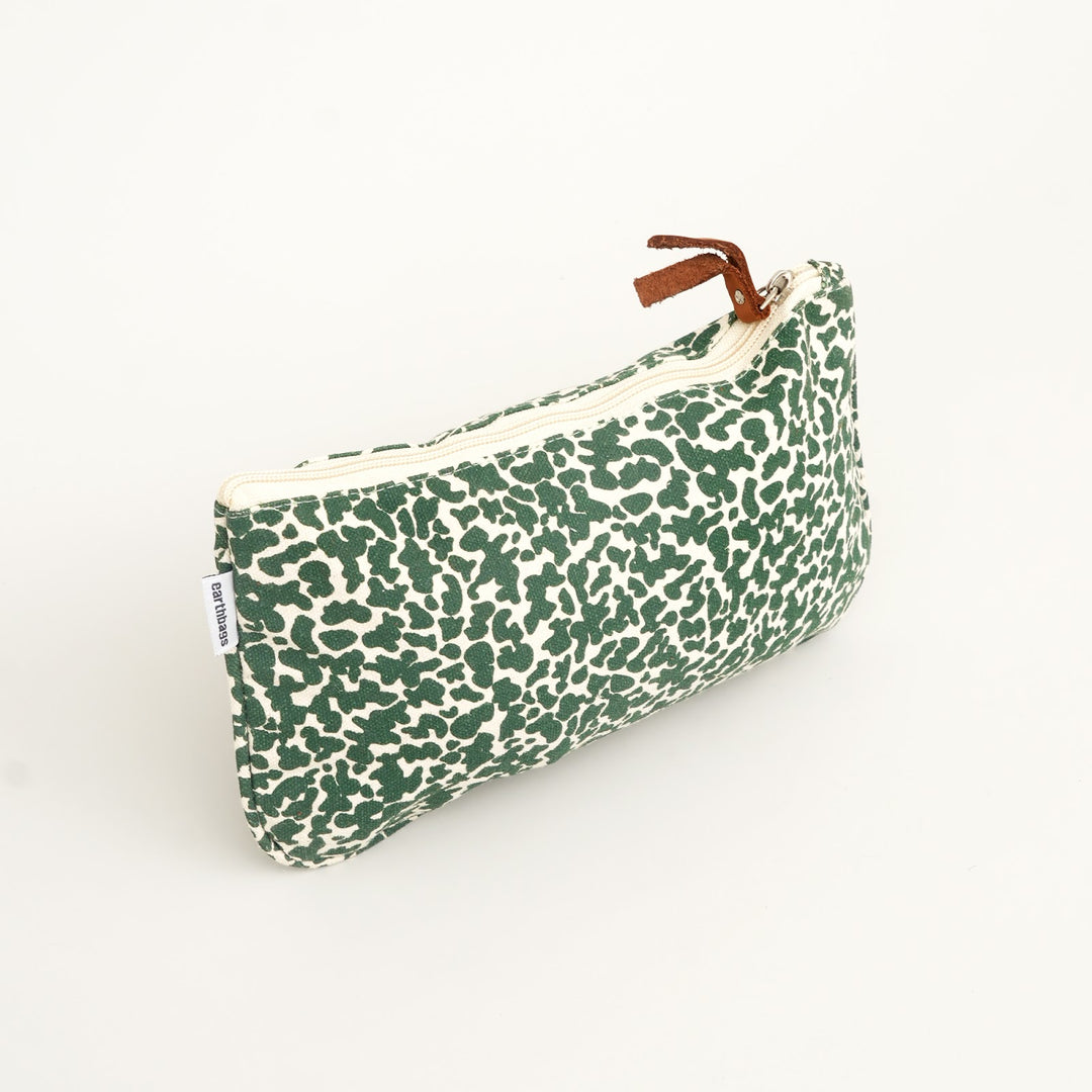 Teal Leopard Print Canvas Zipper Pouch, View 3