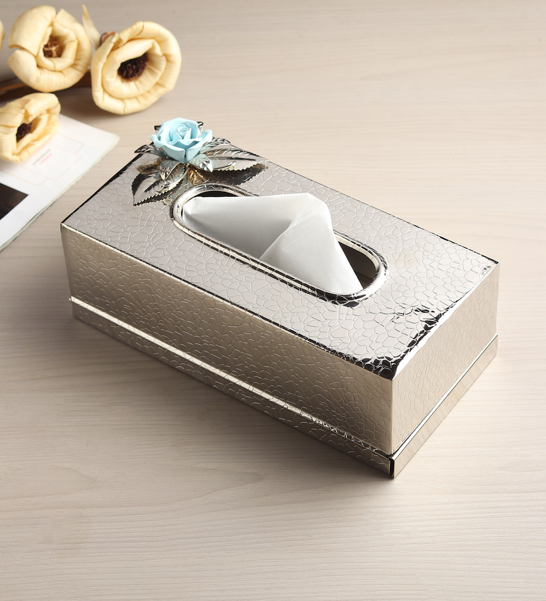 Petal Eclat Stainless Steel Tissue Box Holder Blue view 2