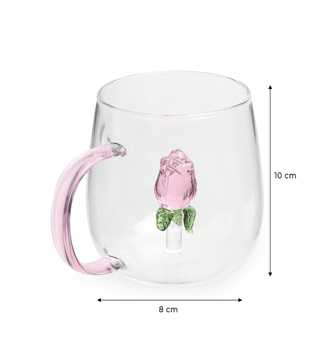 Rosalie Rose Inside Glass Coffee Mug with Pink Handle view 2
