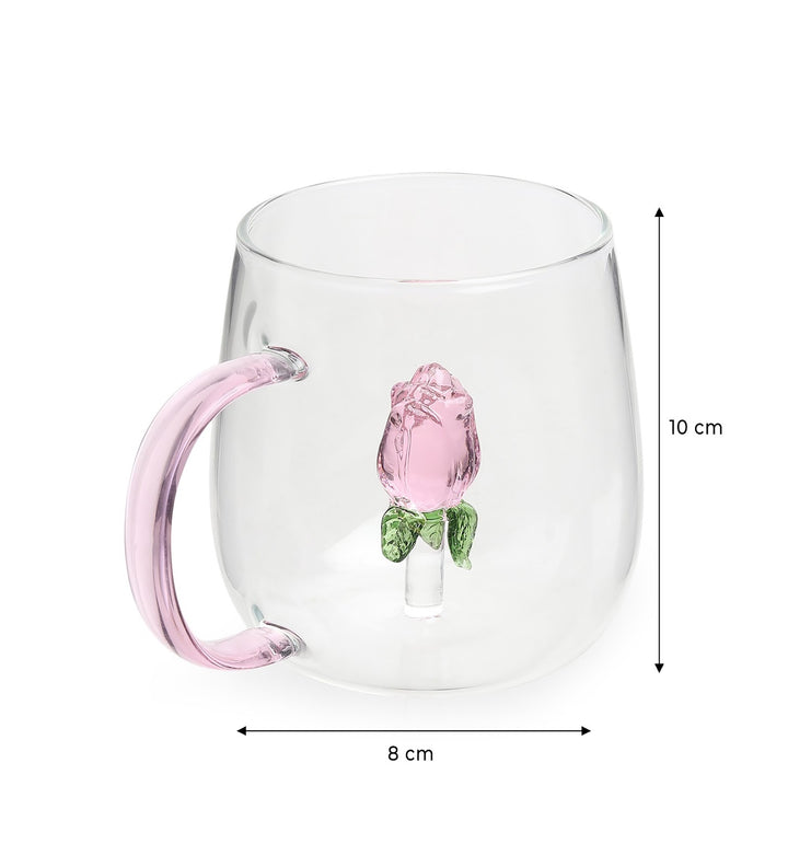 Rosalie Rose Inside Glass Coffee Mug with Pink Handle view 2