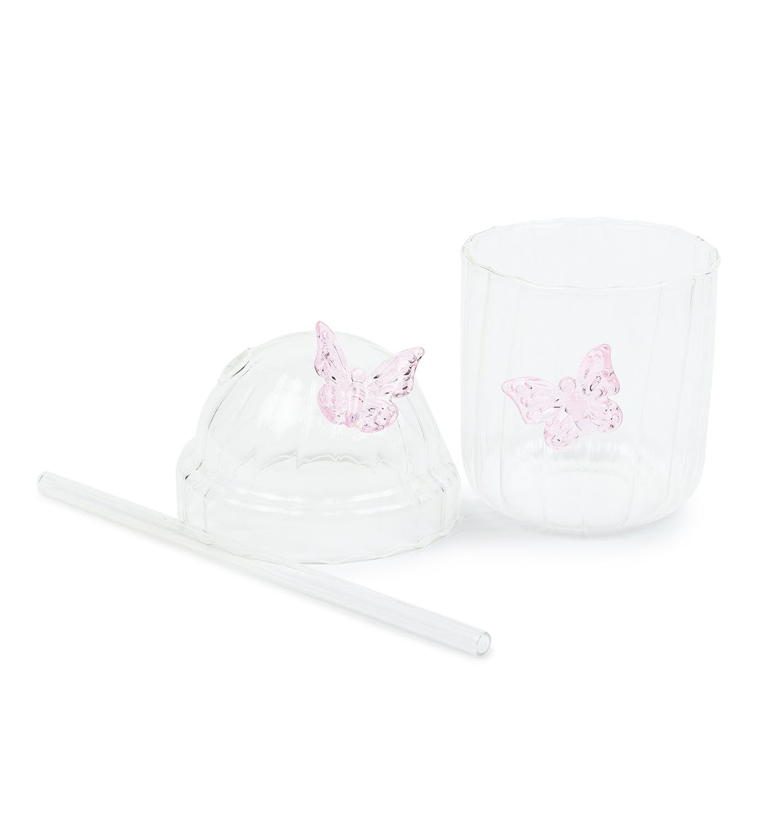 Titli Bella Butterfly Ribbed Tall Glass Tumbler view 6