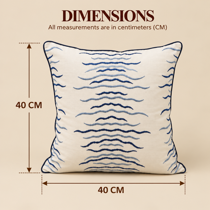 Blue Abstract Wave Embroidered Cushion Cover, View 5