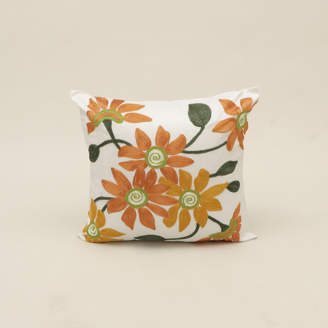 Floral Embroidered Poly Dupion Cushion Cover