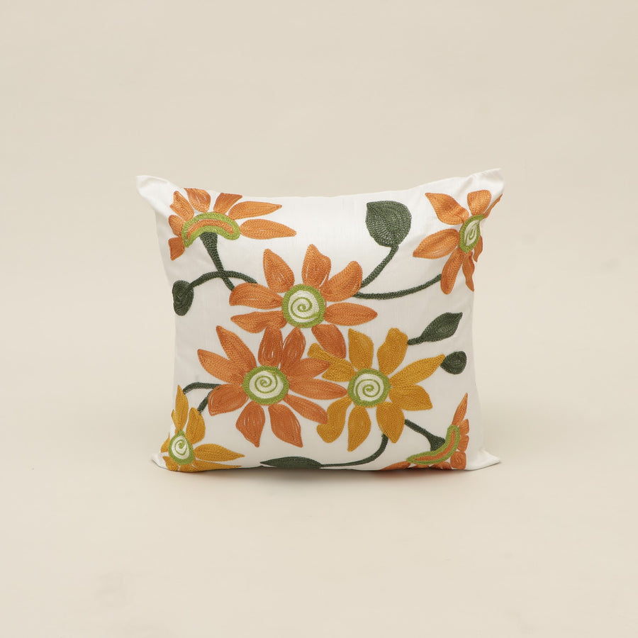 Floral Embroidered Poly Dupion Cushion Cover