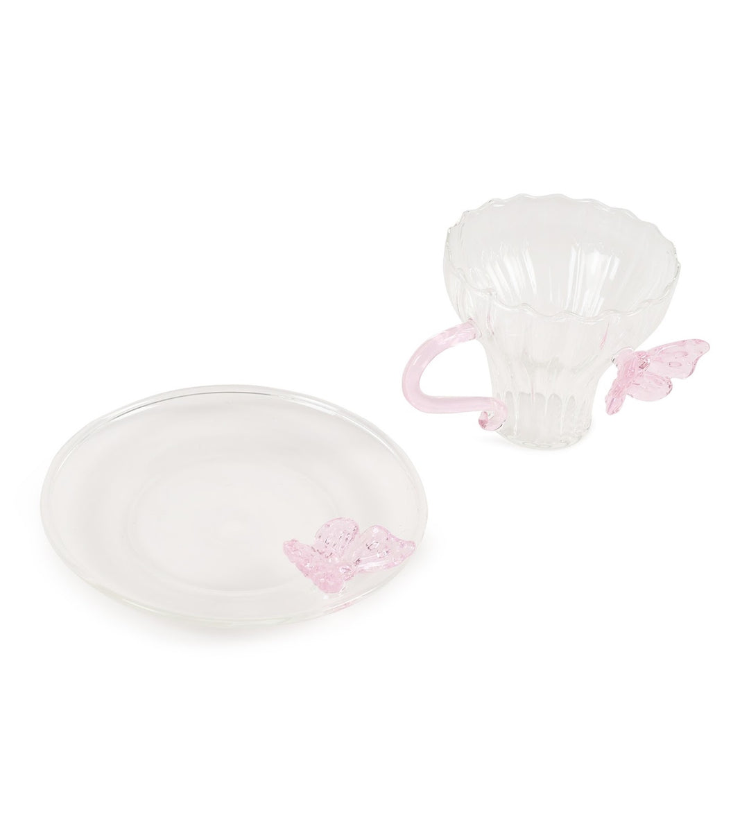 Titli Elina Fluted Glass Cup and Saucer with Butterflies view 6
