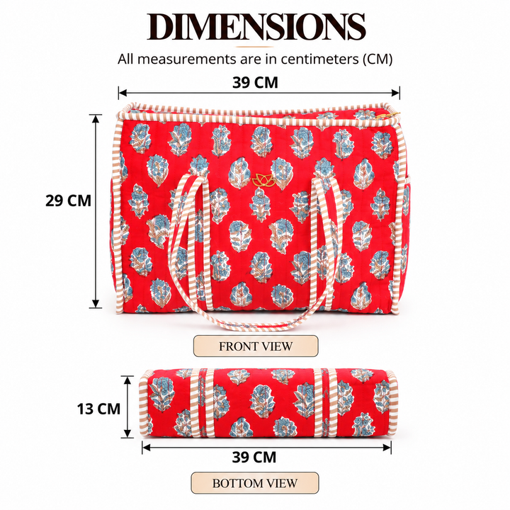 Quilted Cotton Floral Tote Bag, Red, view 6