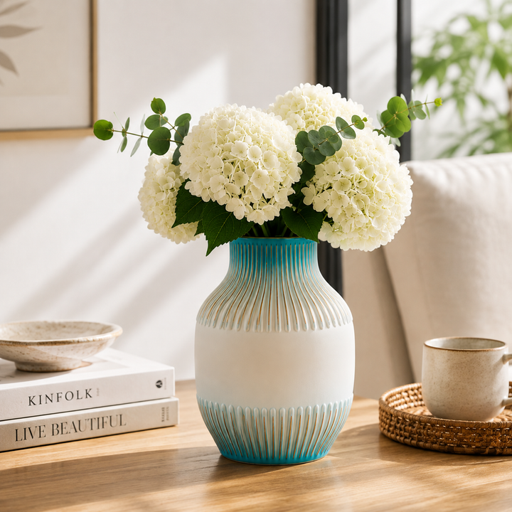 Glass Flower Vase, White and Sky