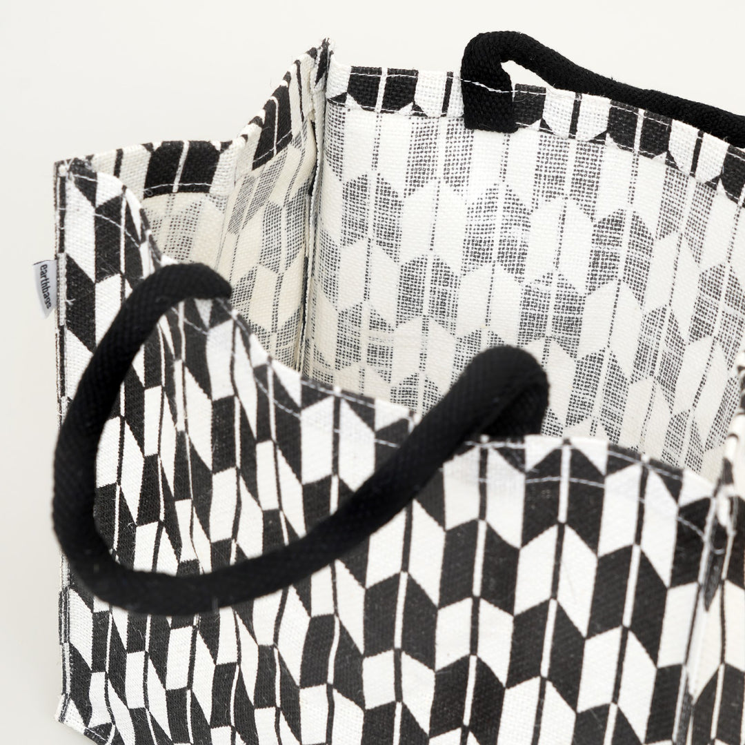 Black and White Geometric Jute Lunch Bag, View 3