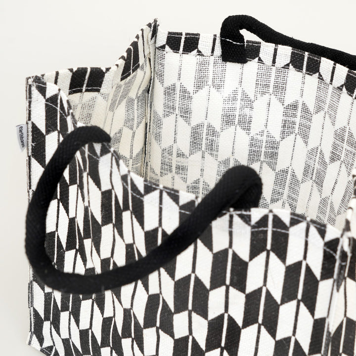 Black and White Geometric Jute Lunch Bag, View 3