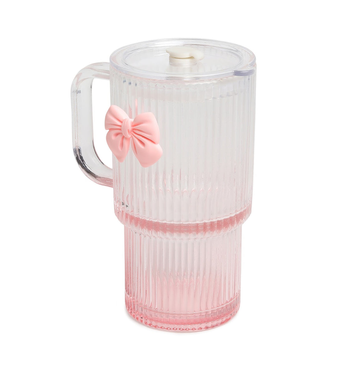 Ribbonette Fluted Glass Tumbler with Ribbon Detail Pink view 4