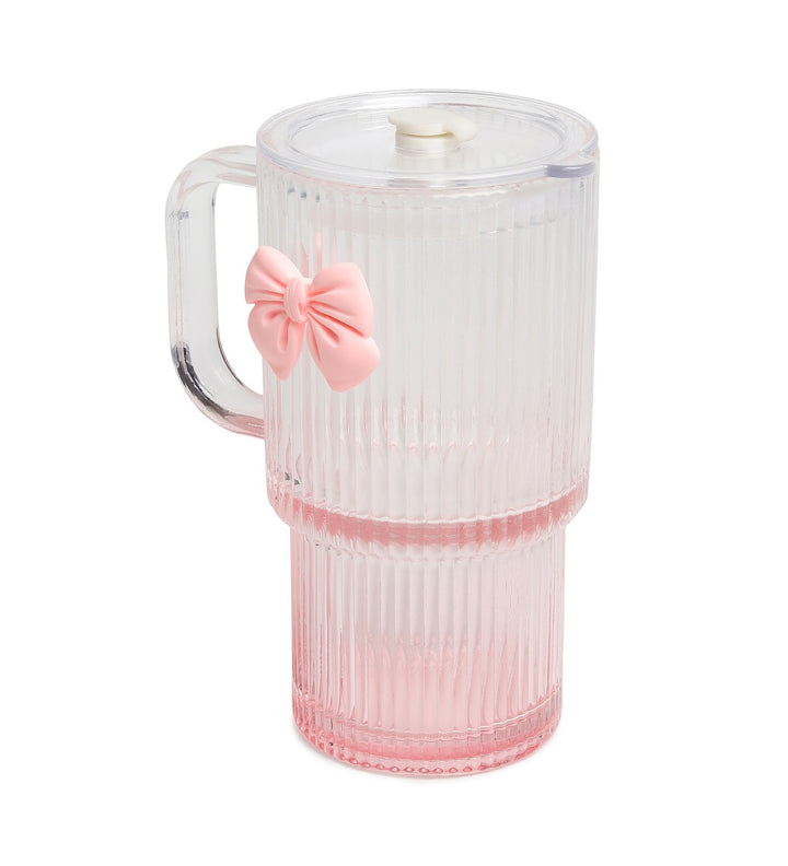 Ribbonette Fluted Glass Tumbler with Ribbon Detail Pink view 4