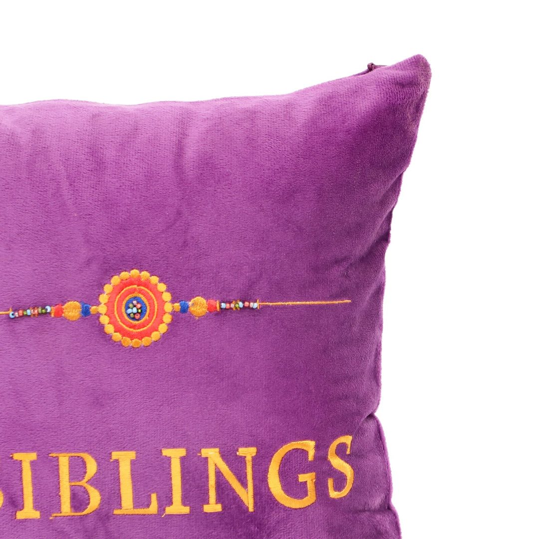 Rakhi Embroidered Velvet Cushion 30 cm, #SIBLINGS, view 2