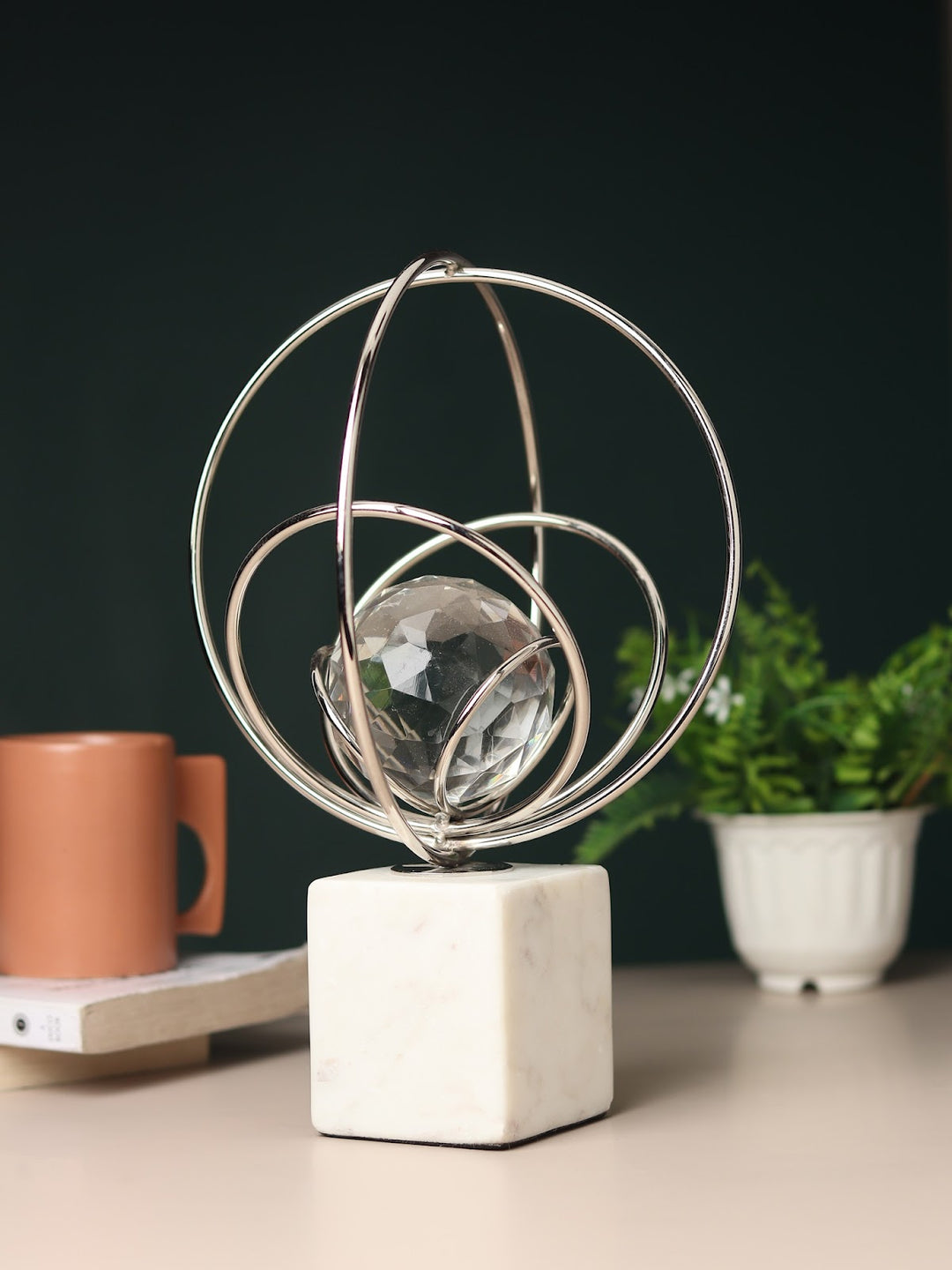 Expobazaar Elysian Silver Rings Crystal Ball Sculpture
