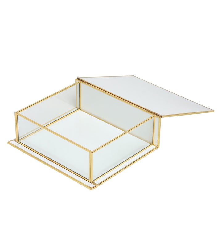 Livia's Flower White Glass Jewellery Box with Metal Frame Large view 6