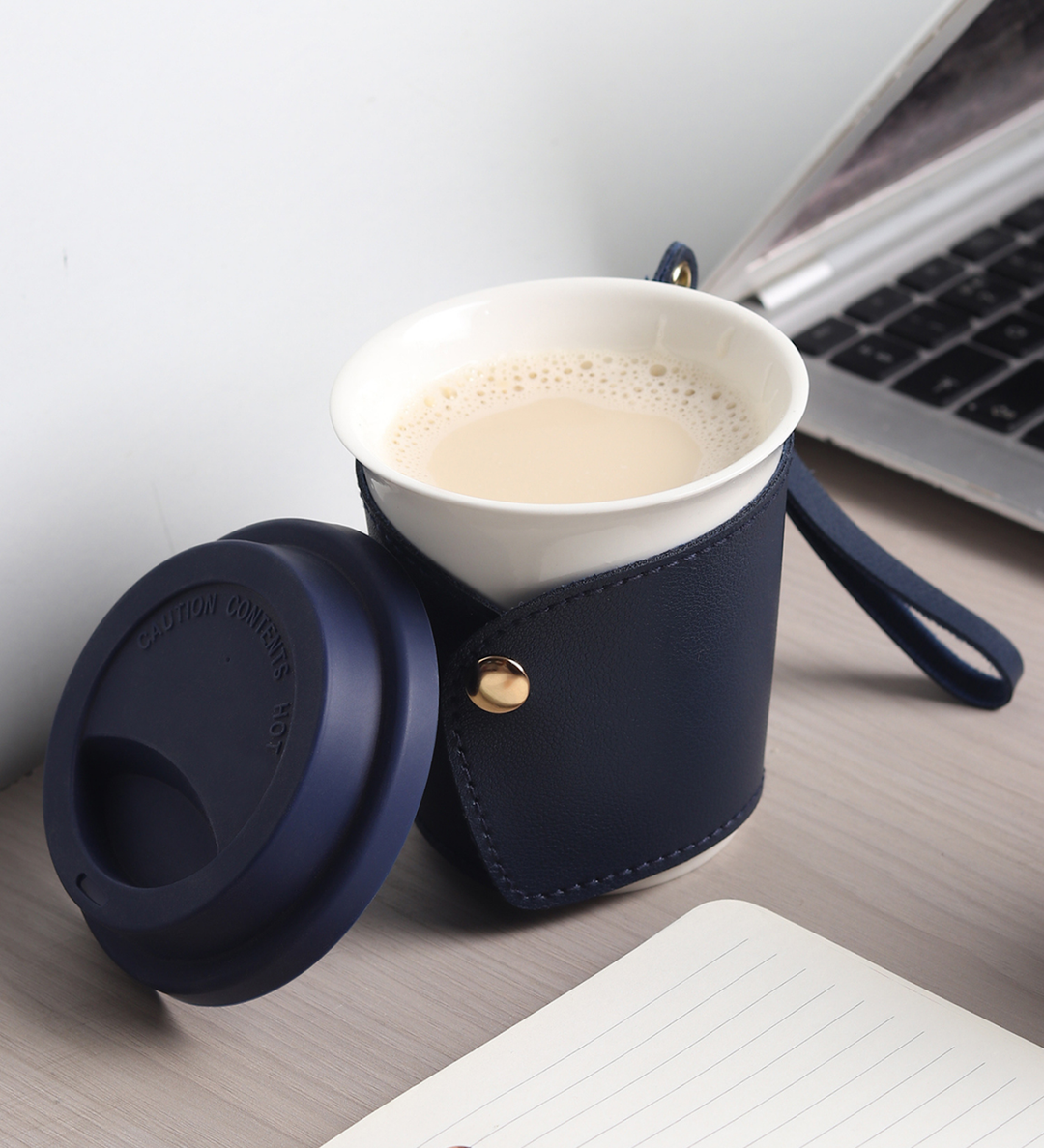 Little Latte Ceramic Coffee Tumbler with Lid Blue view 2