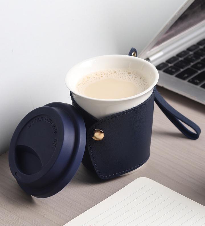 Little Latte Ceramic Coffee Tumbler with Lid Blue view 2