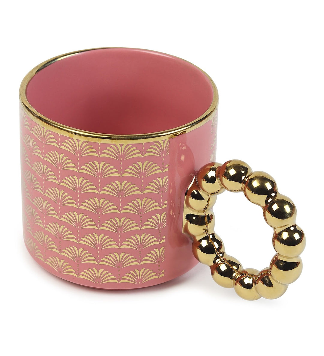 Ceramic Coffee Mug with Gold Motifs and Beaded Handle Faye Pink view 5