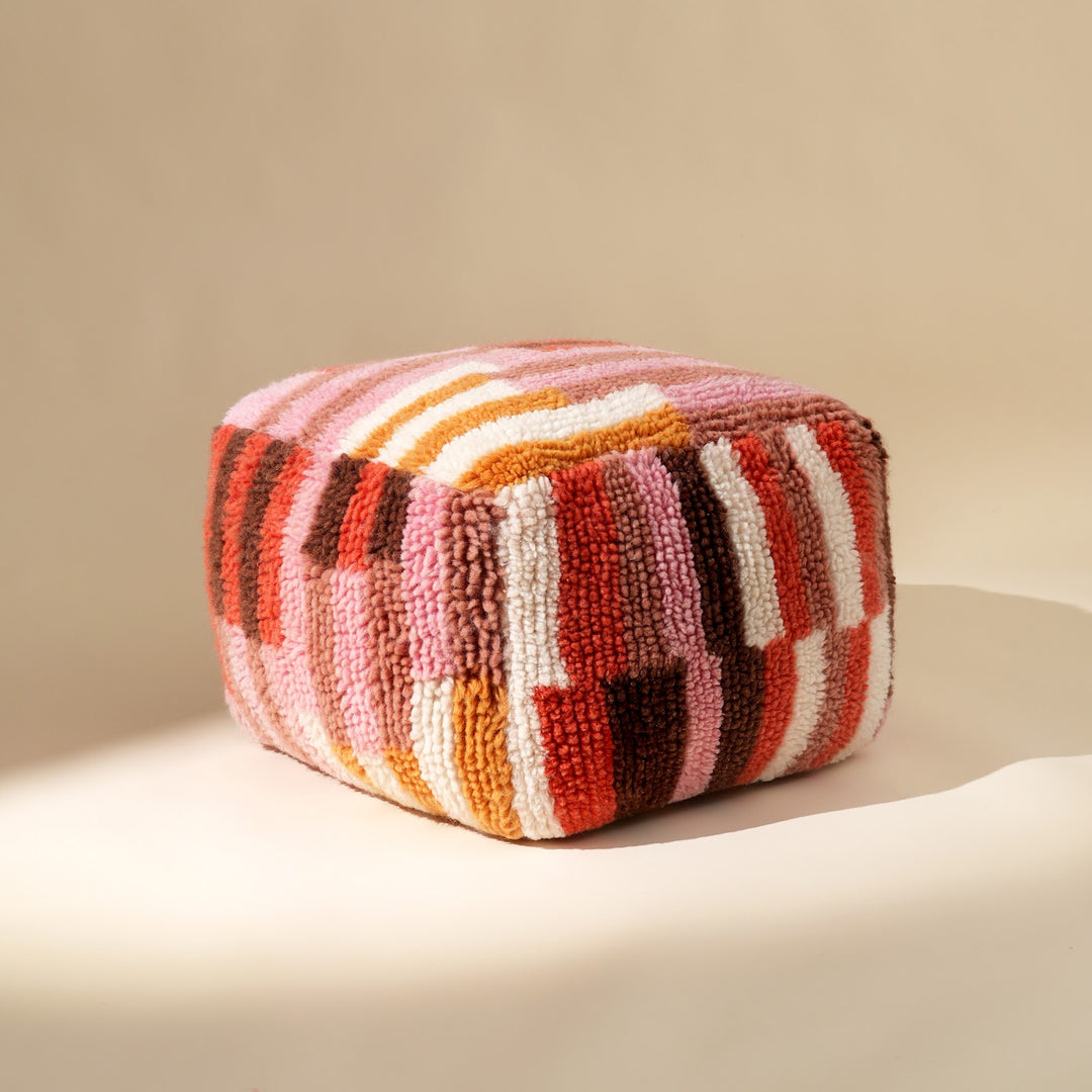 New Zealand Wool Geometric Tufted Pouf, View 2