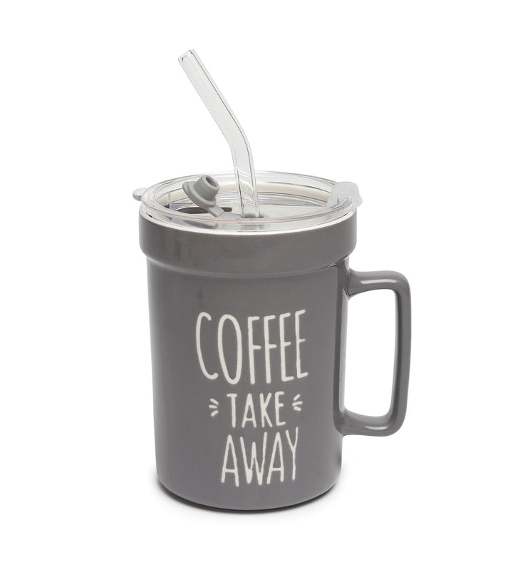 Mugsy Grey Ceramic Coffee Mug with Cafe Inscription Coffee Take Away view 5