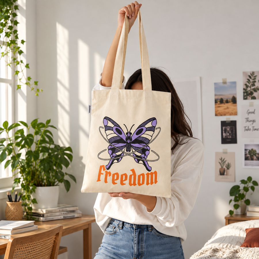 Butterfly Freedom Print Canvas Tote Bag, View 5