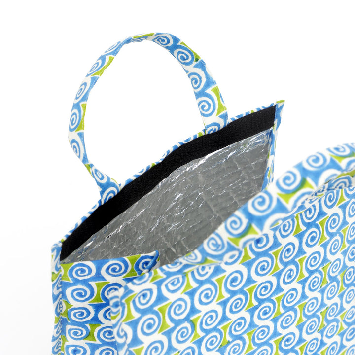 Insulated Cotton Lunch Bag Set of 2, Blue Paisley Spiral, view 4
