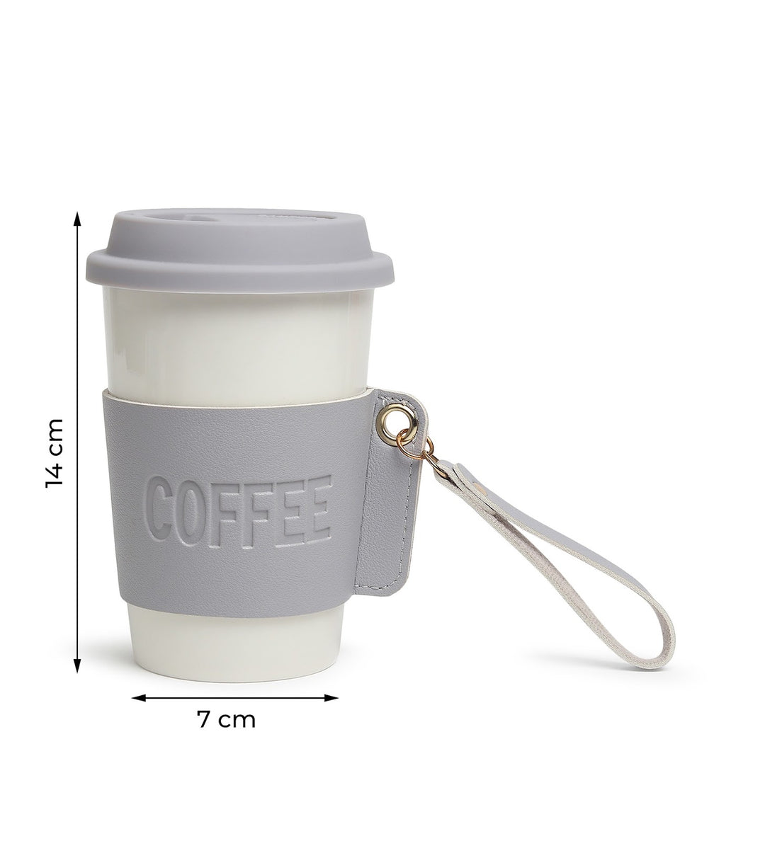 Brewster Ceramic Coffee Tumbler with Leather Wrap Grey view 3