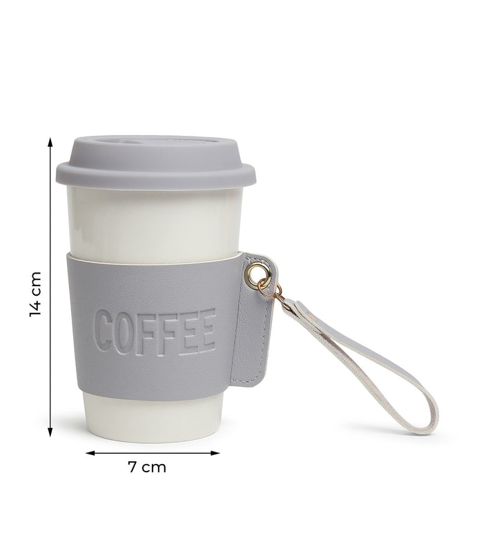 Brewster Ceramic Coffee Tumbler with Leather Wrap Grey view 3