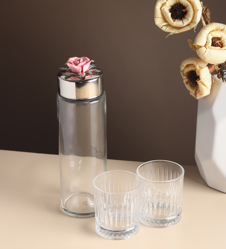 Petal Eclat Glass Water Bottle and Glass Set Pink view 1