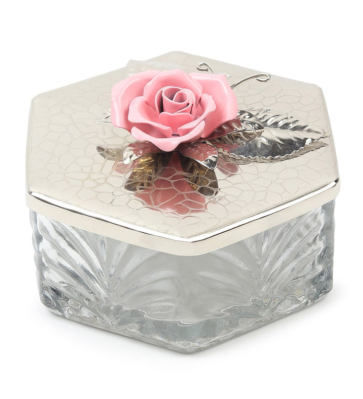Petal Eclat Hexagon Trinket Box with Floral Bloom Accent Pink view 6