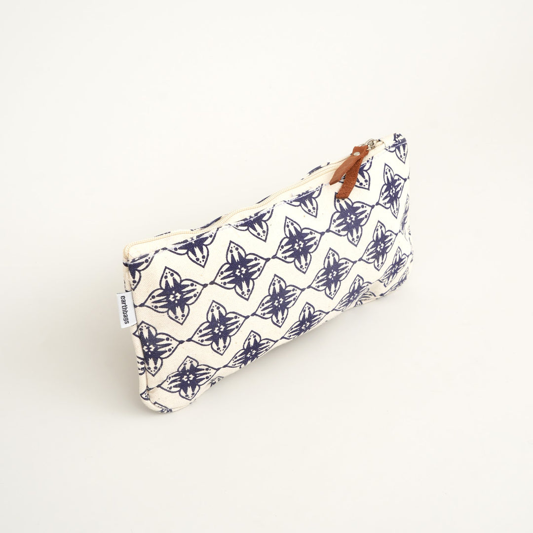 Blue Geometric Print Canvas Zipper Pouch, View 3