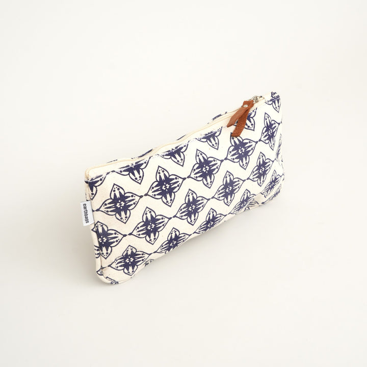 Blue Geometric Print Canvas Zipper Pouch, View 3