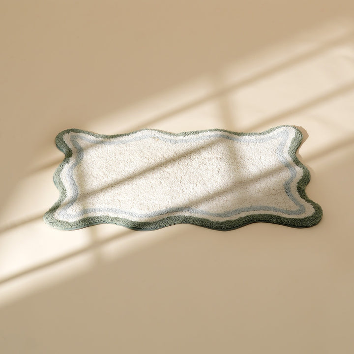 Green Scalloped Border Cotton Bath Mat