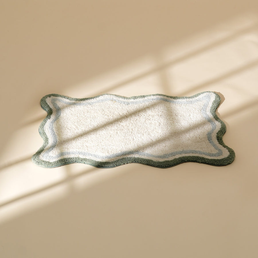 Green Scalloped Border Cotton Bath Mat