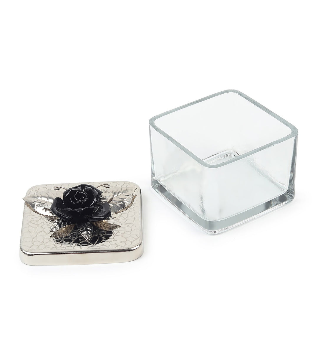 Petal Eclat Square Storage Box with Floral Bloom Accent Black view 6